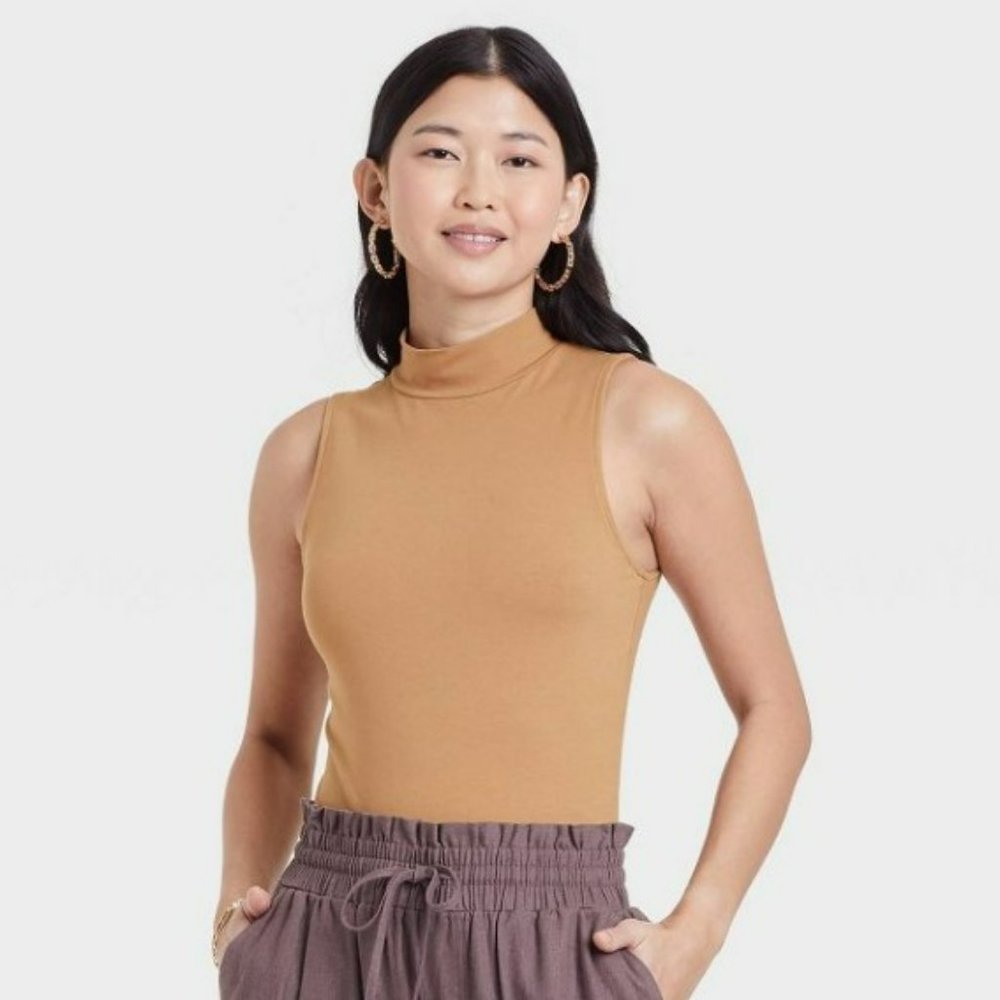 Mock Neck Nude Beige Bodysuit